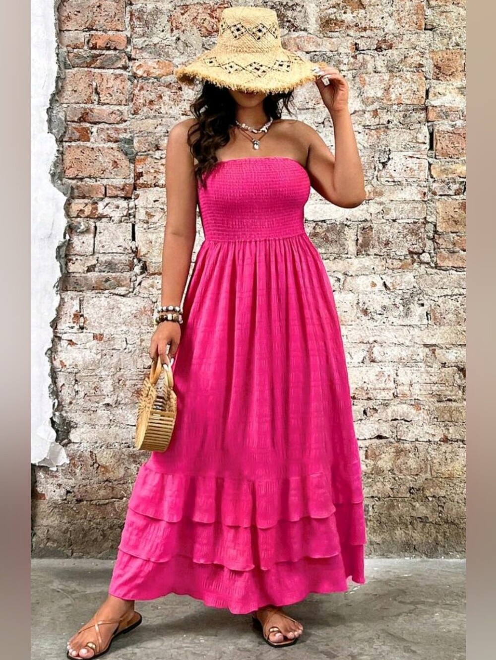 Pink Strapless Ruffle Maxi Dress PLUS - Picture 1 of 9